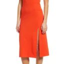 Open Edit Scoop Neck Orange Bodycon Midi Tank Dress Size XS NWOT Sleeveless.    Bodycon Midi Tank Dress in Orange Scoop Neck Sleeveless Front side slit Some Stretch 75% Polyester, 21% Viscose, 4% Spandex  Approximate measurements  pit to pit 28” waist 22” length 38”  casual comfortable summer work office school party vacation Photo 0