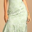 Lulus NWOT  Sweet and Stylish Green Floral Jacquard One-Shoulder Midi Dress Photo 0