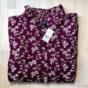 Ann Taylor  NWT Women's Small Maroon Floral Embroidered Blouse Puff Sleeve Ruffle Photo 9