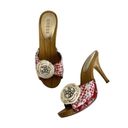 Guess  Malva Y2K Red & White Embroidered Gingham Retro Style Heeled Sandals Sz 8 Photo 0