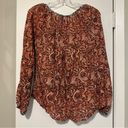 Free People  Burnt Orange Paisley Pleated Boho Front Tie Blouse size S Photo 2