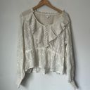 Shyanne  Women's Floral Embroidered Chiffon Ruffle Blouse Off White Sz XL Photo 3