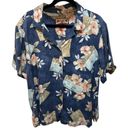 Caribbean Joe  Blue Pink Hawaiian Floral Print Button Down Shirt Sz 2X Photo 2