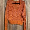 Free People  Best Of You Sunset Orange Open Knit V Neck Sweater Medium Photo 0