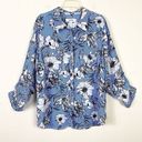 Jones Studio  Blue & White Striped Floral Long Sleeve Button Up Blouse Size 2X Photo 0