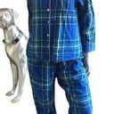 Lands'End  Blue Plaid Flannel 2 Piece Button Down Pajamas Women’s Size Medium Photo 0