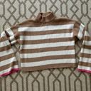 Sincerely Jules  Tan & White Striped Crop Sweater Bell Sleeves Large Photo 0