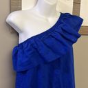 J.Crew  Royal Blue Ruffled One Shoulder Lined Sundress with Side Slits- Large Photo 6