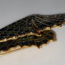 Kenneth J Lane Vintage KJL Goldtone Metal Butterfly Brooch 3d Wings Green Enamel Rhinestone  Photo 7