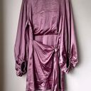 Petal and Pup  Opal Mauve Purple Satin Long Balloon Sleeve Wrap Mini Dress 16 Photo 9