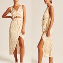 Abercrombie & Fitch NWT Abercrombie Cinch Front Satin Midi Dress in Ivory Yellow Floral sz S Photo 1