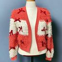 Mighty fine  loop & bow cropped cardigan sweater sz medium pinkish red and white Photo 0