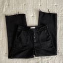 Carly Jean Los Angeles  High Rise Wide Leg Raw Hem Cropped Button Fly Jeans Black Photo 4