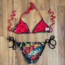 Ed Hardy Vintage Y2K Rare Red Black True Love String Triangle Edgy Bikini Set Photo 6