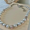 American Vintage Vintage “Laetitia” Silver Purple Pearl Necklace Chunky Chain Clasp Crown Y2K Photo 6