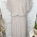 Oak + Fort  Women's Retro Floral Midi Dress Short Dolman Sleeve Taupe Large Photo 3