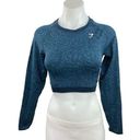 Gymshark  Blue Adapt Animal Seamless Lace Up Back Long Sleeve Crew Neck Top Sz M Photo 0