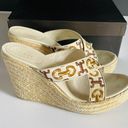 Gucci Bamboo Horsebit Leather and Satin Printed Espadrilles Wedge Sandals Sz 9+ Photo 4