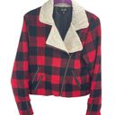 Dee Elle  Vintage Red Buffalo Plaid Sherpa moto Jacket angle zip Medium Photo 5