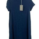 Everlane  The Weekend Mini Swing Dress in Blue Medium Cap Sleeve Mock Neck A-Line Photo 0