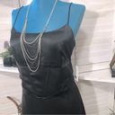 Jason Wu NWT  black satin shiny spaghetti straps midi formal cocktail dress Sz L Photo 2