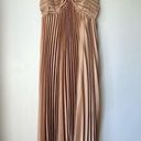 Petal and Pup  Vikki Gold Satin Pleated Asymmetrical Hem Midi Dress 10 Photo 7