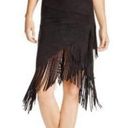 AQUA  Women's Faux Suede Long Fringed Asymmetrical Wrap Style Black Skirt Size S Photo 0