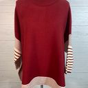 Pink Lily Womens Sweater Size Small burgundy Striped Mock Neck Poncho Pullover Photo 3