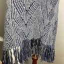 BCBG MaxAzria poncho sweater turtle funnel neck fringe denim blue grey one size Photo 8