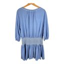 Shoshanna  Womens size Large Chambray Smocked Waist Boho Blue Embroidered Dress Photo 3