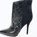 Brian Atwood  Black Suede Embossed Croc Leather Pointed Toe Heel ankle Bootie Photo 1