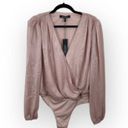 BCBGMAXAZRIA NWT  Rose Pink Shimmer Metallic Surplice Long Sleeve Bodysuit Size L Photo 1