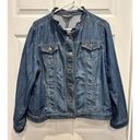 Christopher & Banks  Stretch Denim Jean Jacket Ruffle Trim Women’s Size XL Photo 0