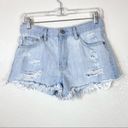 Aeropostale  Light Wash Distressed Denim Lace Hem Cheeky Shorts Photo 1