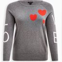 Torrid  Love Hearts Gray Red Long Raglan Sleeves Pullover Crew Sweater Top Size 4 Photo 13