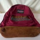 Jansport Vintage 90s  Backpack Suede Leather Bottom Maroon Red Floral Unisex Photo 2