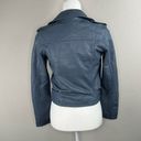 All Saints Balfern Flint Blue Belted Crop Leather Moto Jacket Size 4 Photo 3