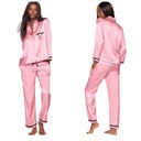 Victoria's Secret  Women's Medium Satin PJ Set Logo V Pink Black & White Striped Photo 1