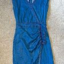 INC EGC  buttery soft faux wrap denim v-neck dress with side ruching‎ size 2 Photo 0