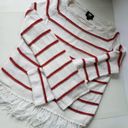 W By Worth  Womens Sweater Size S Stripe Fringe Open Knit White Red Long Sleeve Photo 75