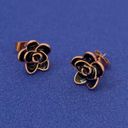 14K Rose Gold Plated Flower Stud Earrings for Women Black Photo 2