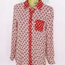 Style & Co . Dual Geometric Print Button Front Shirt Red Cream Petite Small Photo 0