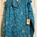 st. john's bay  Women’s Crew Neck Long Sleeve Teal Floral Blue Blouse Size XL Photo 0