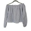 Brandy Melville  Seersucker Off Shoulder Top One Size‎ Blue White Stripe Photo 3