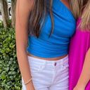 SheIn Blue  One Shoulder Crop Top Photo 0