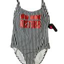 No Boundaries NEW  Do Not Disturb Black White Stripe Cheeky High Leg Swimsuit M Photo 0