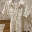 ZARA White Linen Button Down Collared Dress Photo 2