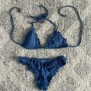 Aerie Two Piece Coquine Textured Floral Swimsuit Bikini Blue Size S Crochet Lace Photo 0