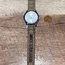 Coach  Womens Round Stainless Steel Monogram Leather Strap Watch Silver OS Photo 2