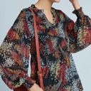 Akemi + Kin  Anthropologie Adria Black Floral Smocked V-Neck Blouse Small Photo 0